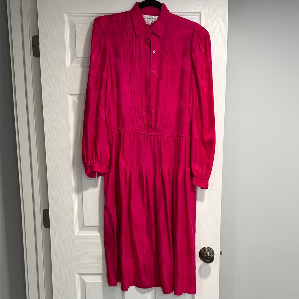 Silk Bright Pink Long-Sleeve Shirt Dress